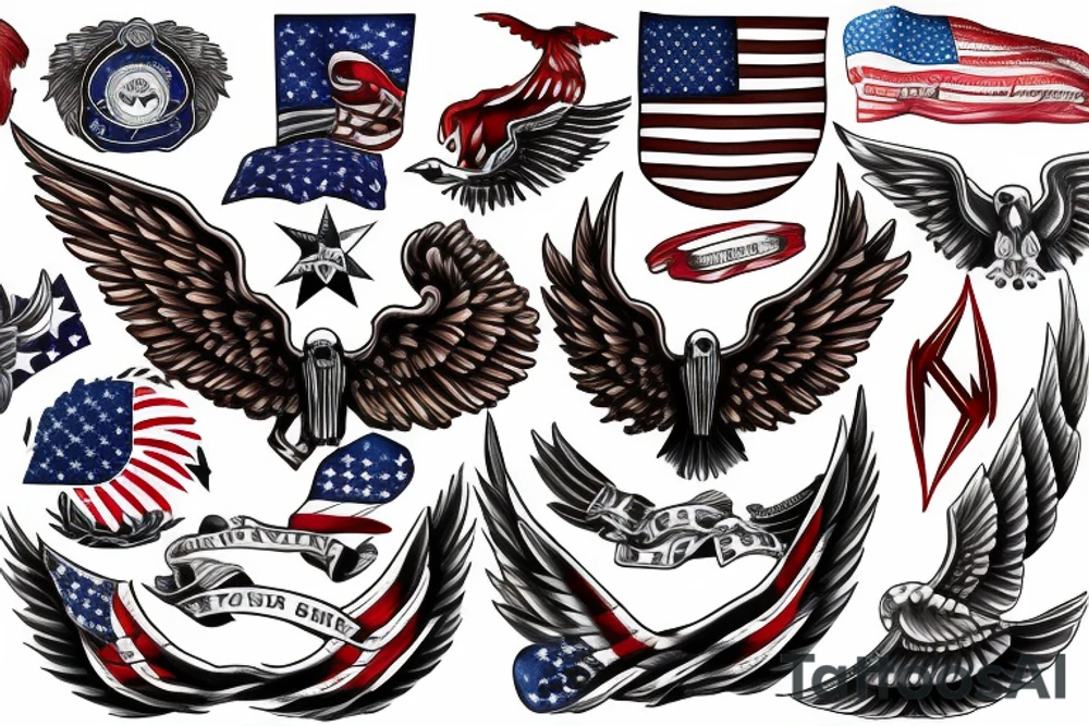 Spread eagle wings with center crest depicting the US flag tattoo idea