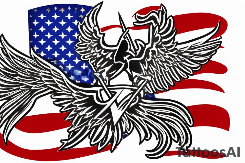 Spread eagle wings with center crest depicting the US flag tattoo idea