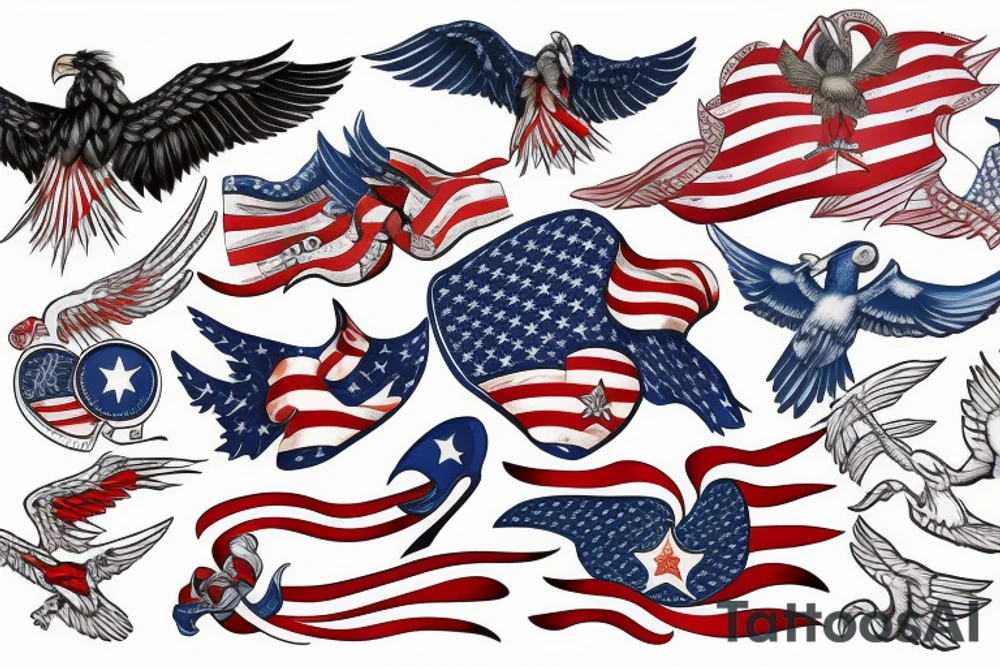 Spread eagle wings with center crest depicting the US flag tattoo idea