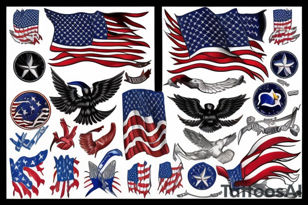 Spread eagle wings with center crest depicting the US flag tattoo idea