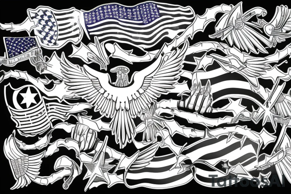 Spread eagle wings with center crest depicting the US flag tattoo idea