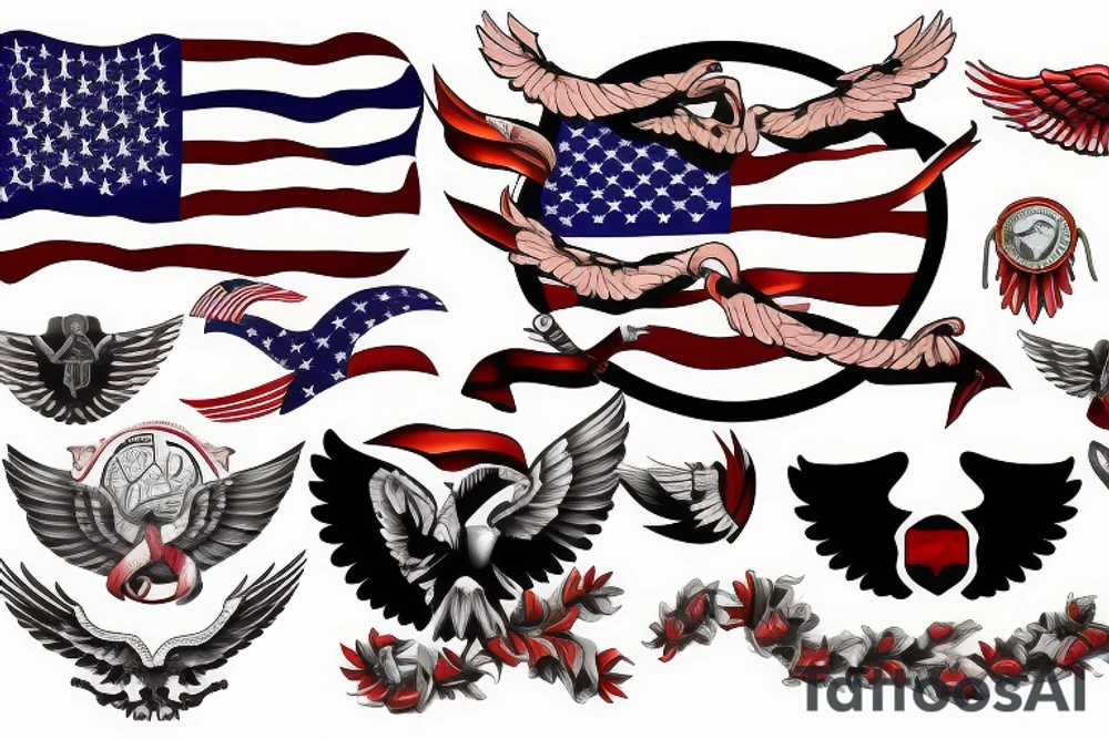Spread eagle wings with center crest depicting the US flag tattoo idea