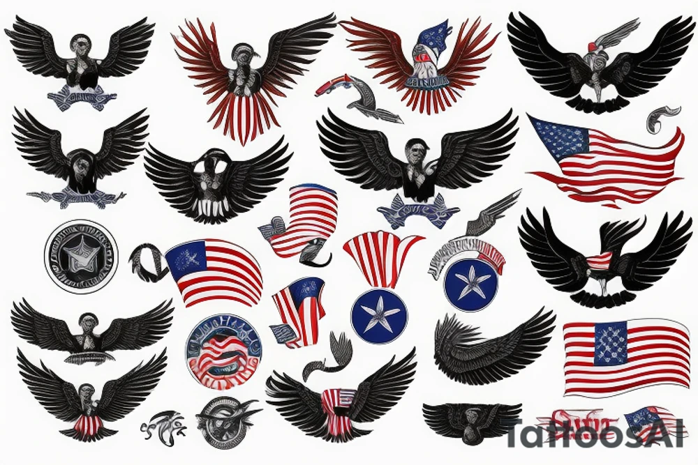 Spread eagle wings with center crest depicting the US flag tattoo idea