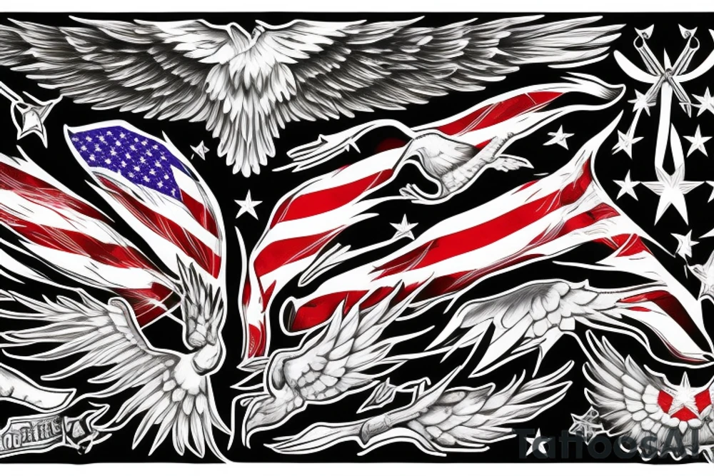 Spread eagle wings with center crest depicting the US flag tattoo idea