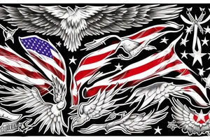 Spread eagle wings with center crest depicting the US flag tattoo idea