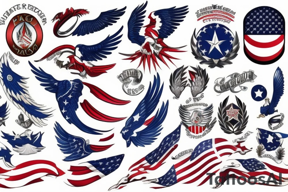 Spread eagle wings with center crest depicting the US flag tattoo idea