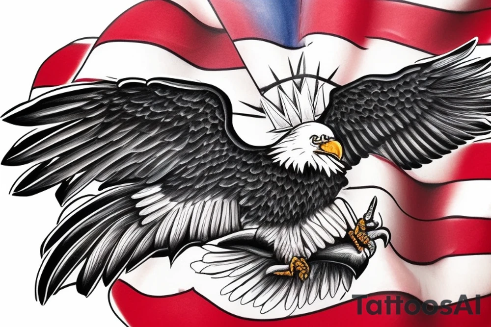 bald eagle wings with center crest depicting the US flag tattoo idea