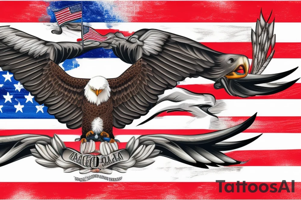bald eagle wings with center crest depicting the US flag tattoo idea
