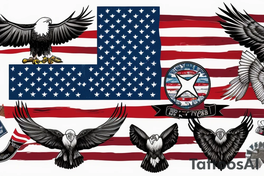 bald eagle wings with center crest depicting the US flag tattoo idea