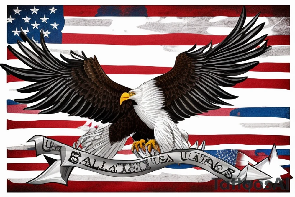 bald eagle wings with center crest depicting the US flag tattoo idea