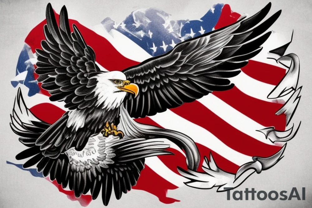 bald eagle wings with center crest depicting the US flag tattoo idea