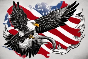 bald eagle wings with center crest depicting the US flag tattoo idea