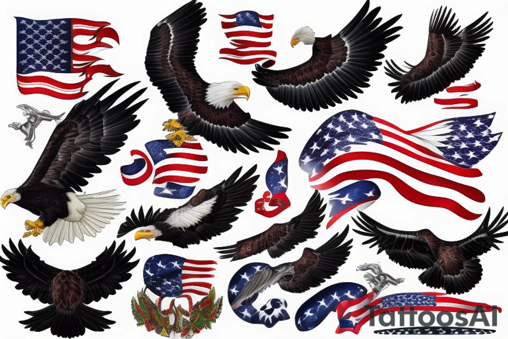 bald eagle wings with center crest depicting the US flag tattoo idea