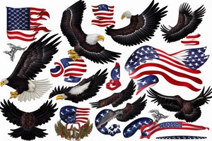 bald eagle wings with center crest depicting the US flag tattoo idea