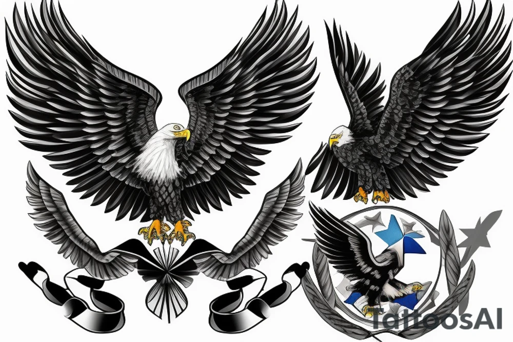 bald eagle wings with center crest depicting the US flag tattoo idea