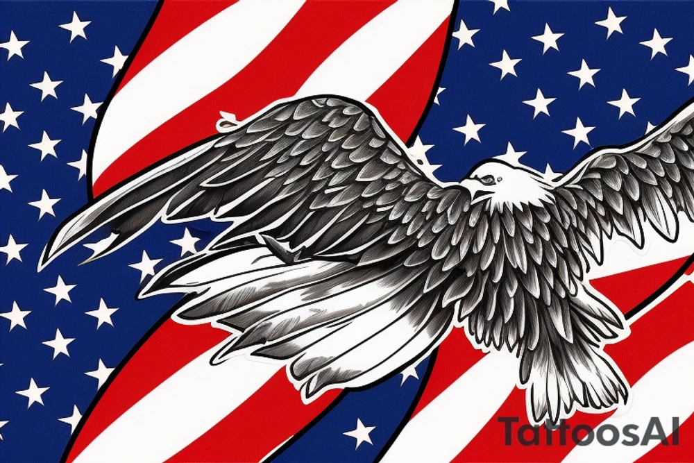 bald eagle wings with center crest depicting the US flag tattoo idea
