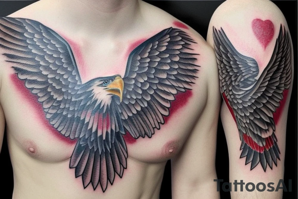 bald eagle wings with center crest depicting the US flag tattoo idea