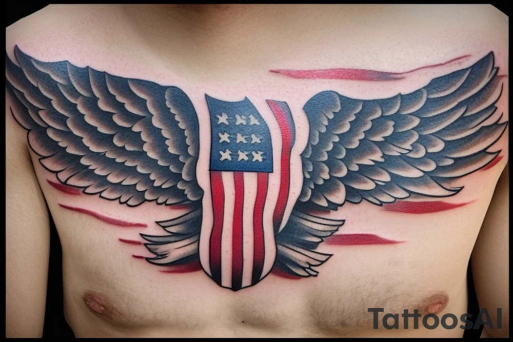 bald eagle wings with center crest depicting the US flag tattoo idea