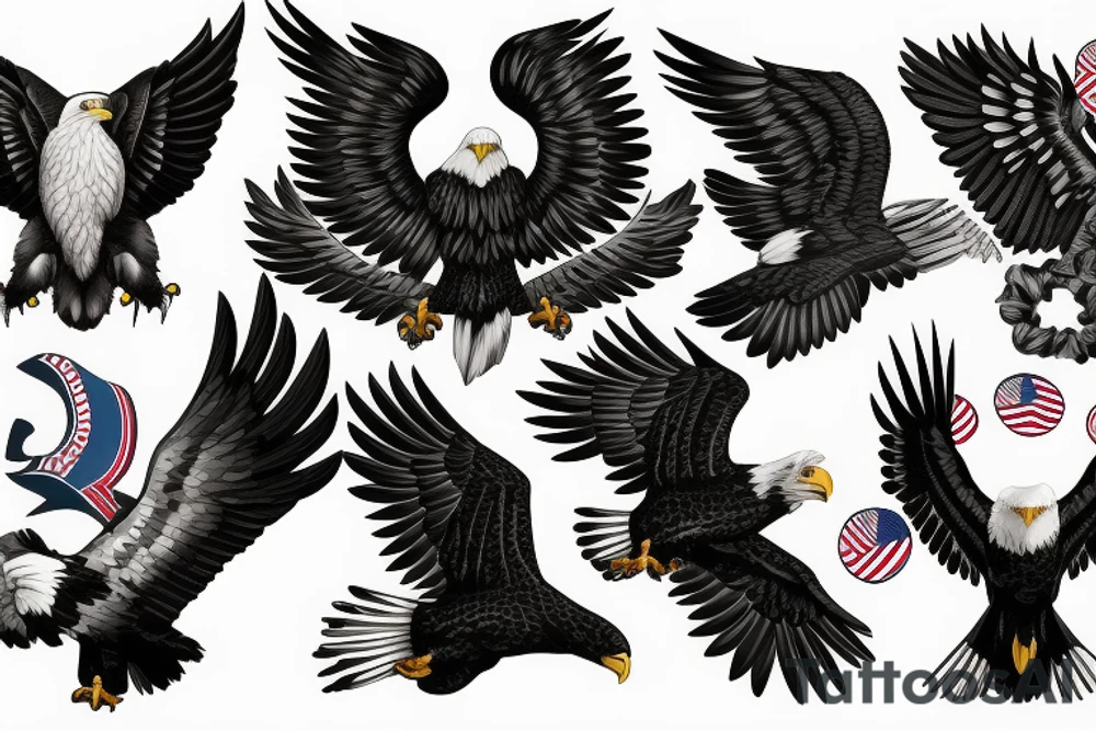 bald eagle wings with center crest depicting the US flag tattoo idea