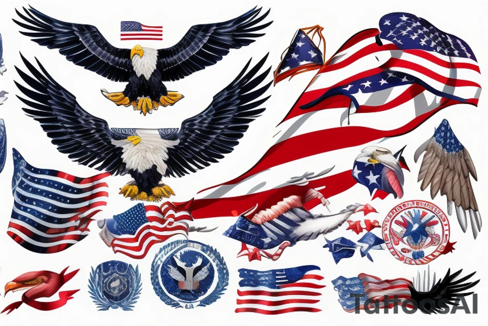 bald eagle wings with center crest depicting the US flag tattoo idea