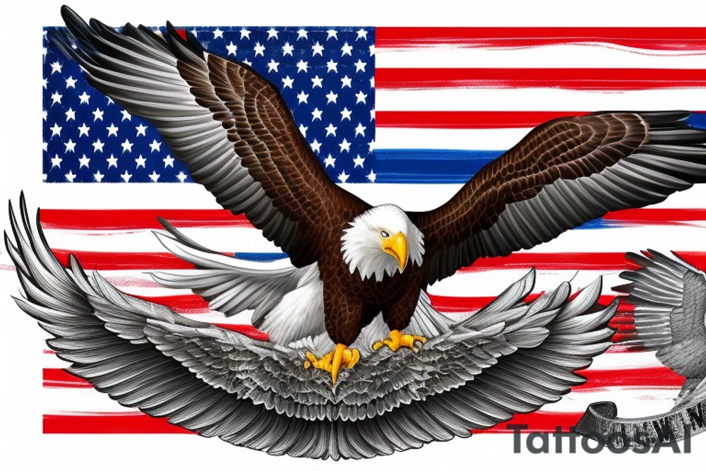 bald eagle wings with center crest depicting the US flag tattoo idea