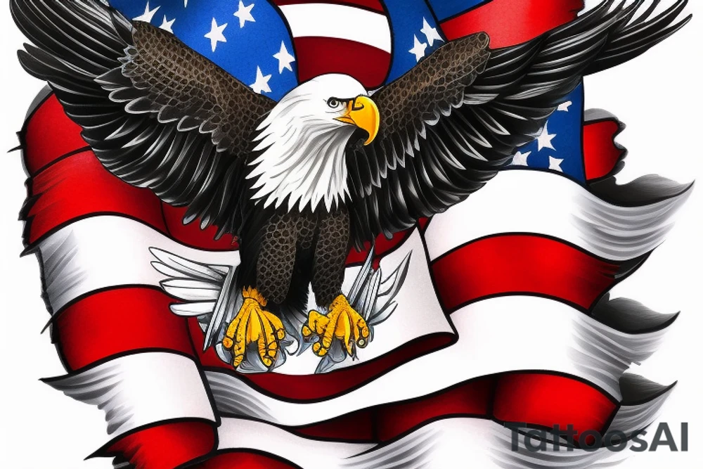 bald eagle wings with center crest depicting the US flag tattoo idea