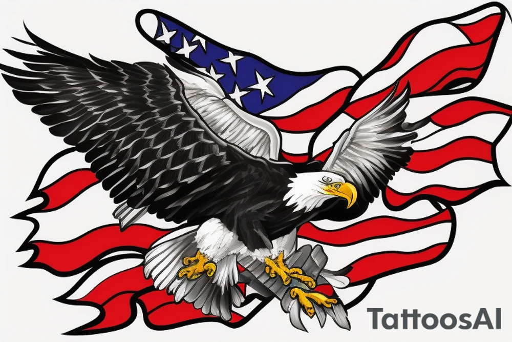 bald eagle wings with center crest depicting the US flag tattoo idea