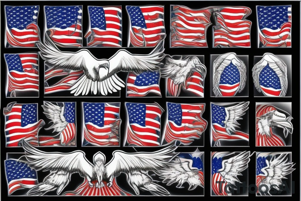 bald eagle wings with center crest depicting the US flag tattoo idea