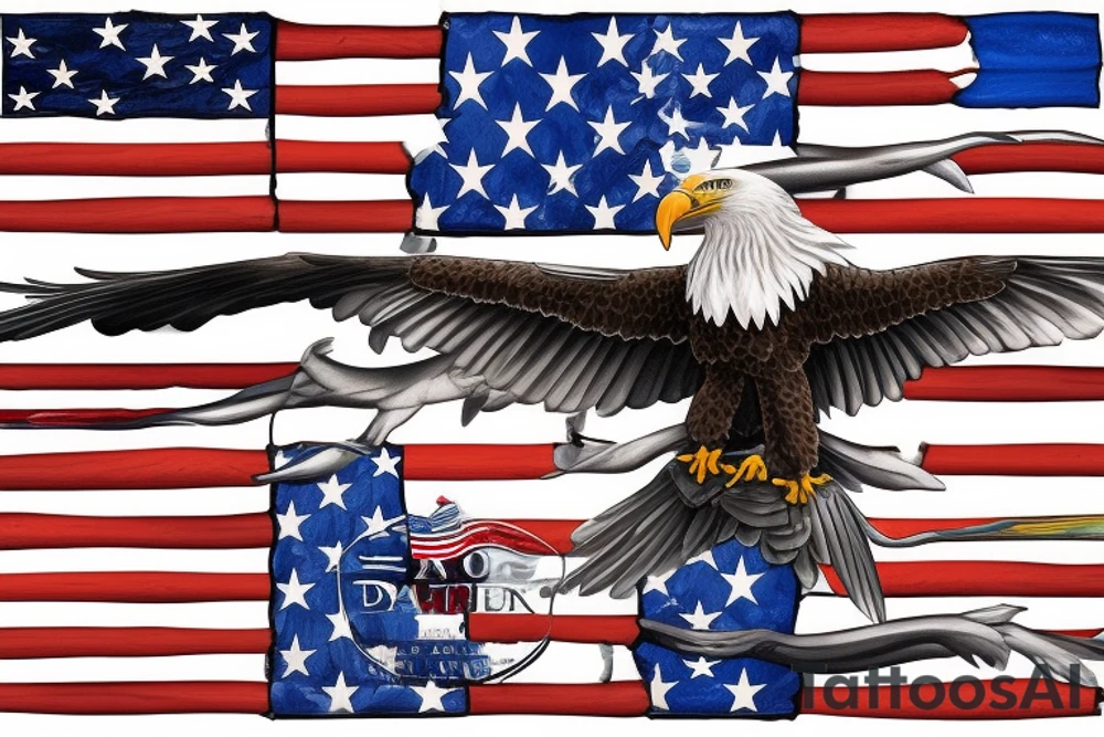 bald eagle wings with center crest depicting the US flag tattoo idea
