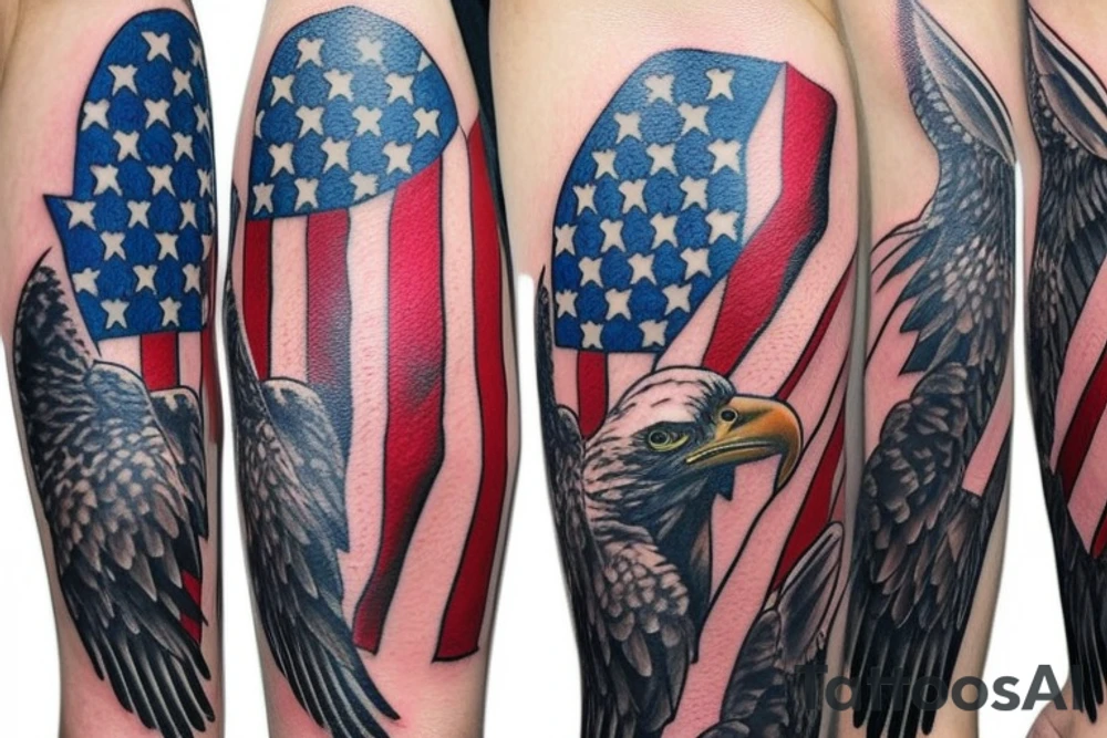 bald eagle wings with center crest depicting the US flag tattoo idea
