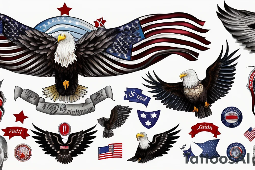 bald eagle wings with center crest depicting the US flag tattoo idea