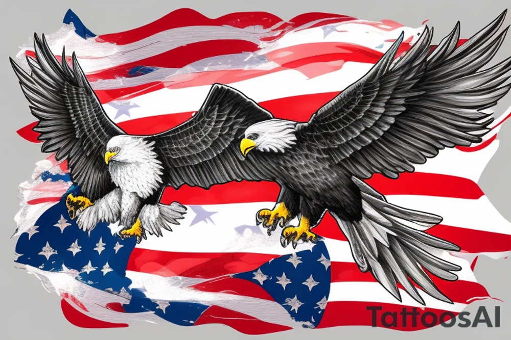 bald eagle wings with center crest depicting the US flag tattoo idea