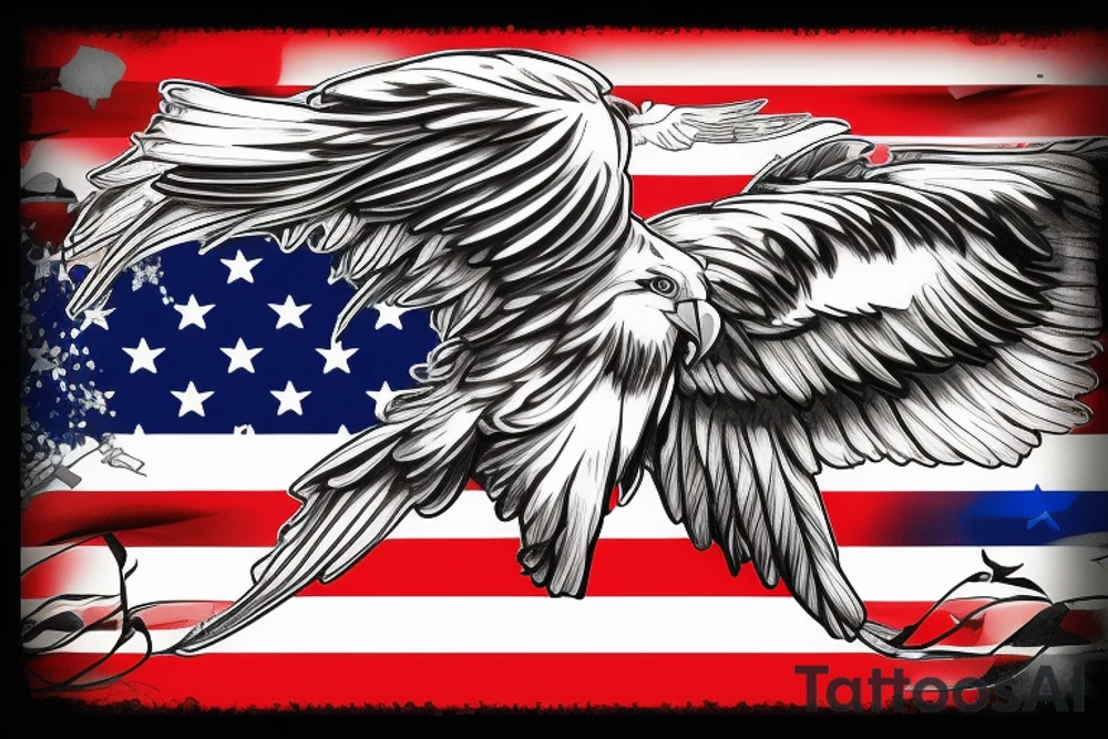 bald eagle wings with center crest depicting the US flag tattoo idea