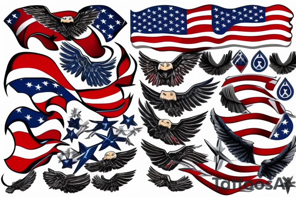 bald eagle wings with center crest depicting the US flag tattoo idea