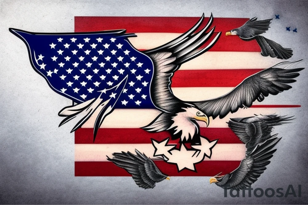 bald eagle wings with center crest depicting the US flag tattoo idea