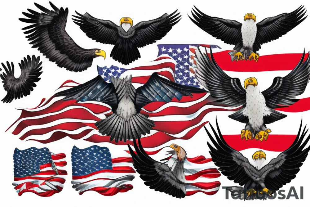 bald eagle wings with center crest depicting the US flag tattoo idea