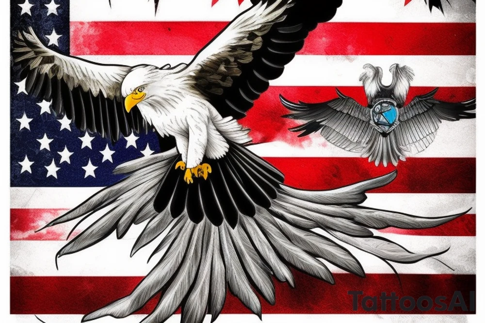 bald eagle wings with center crest depicting the US flag tattoo idea