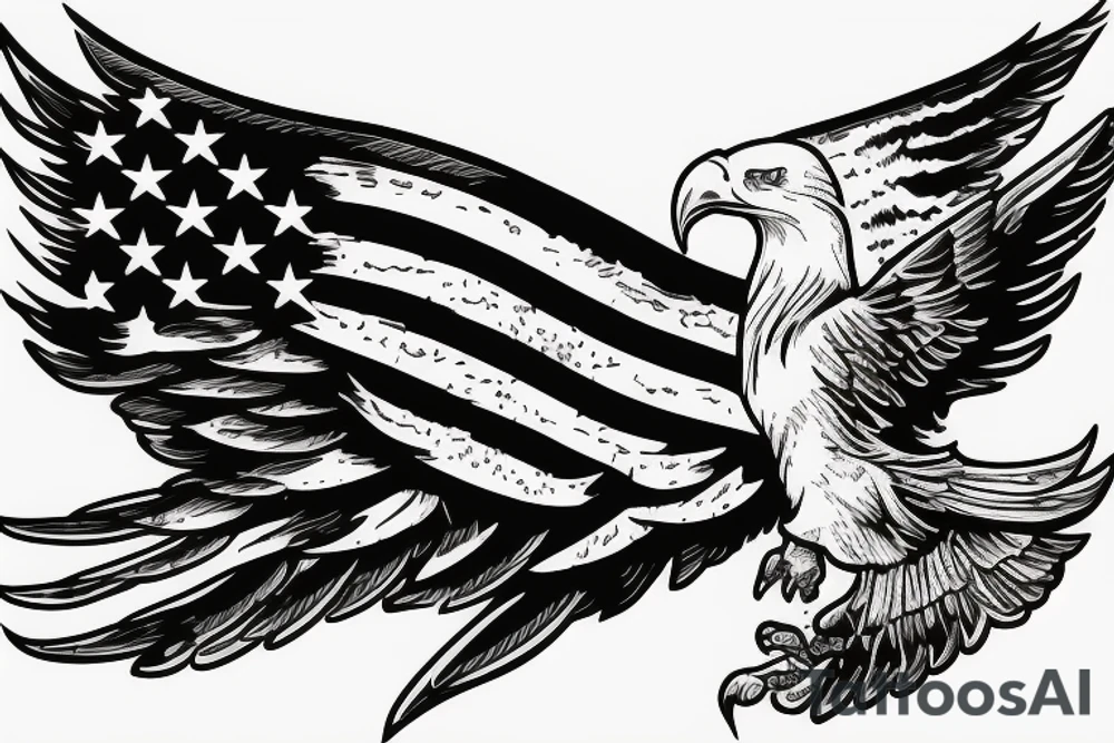 bald eagle wings with center crest depicting the US flag tattoo idea