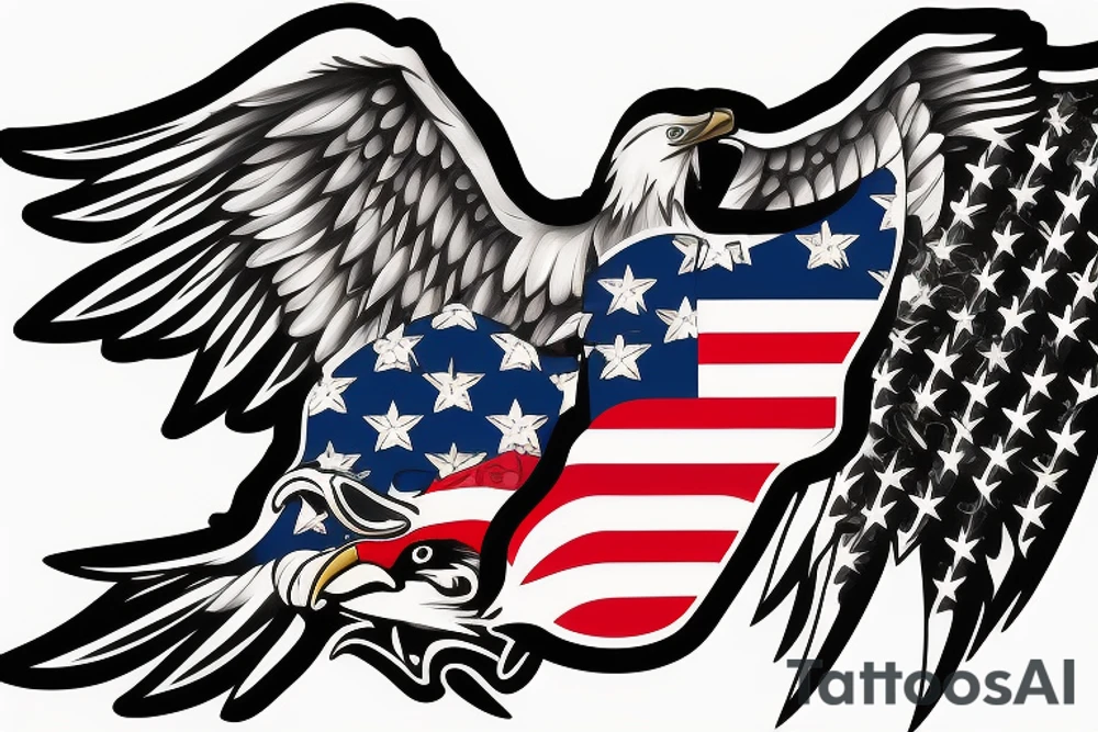 bald eagle wings with center crest depicting the US flag tattoo idea