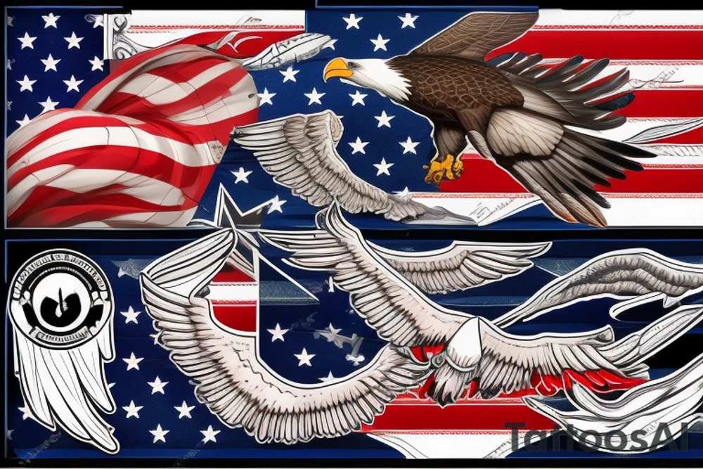 bald eagle wings with center crest depicting the US flag tattoo idea