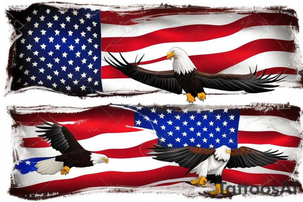 bald eagle wings with center crest depicting the US flag tattoo idea