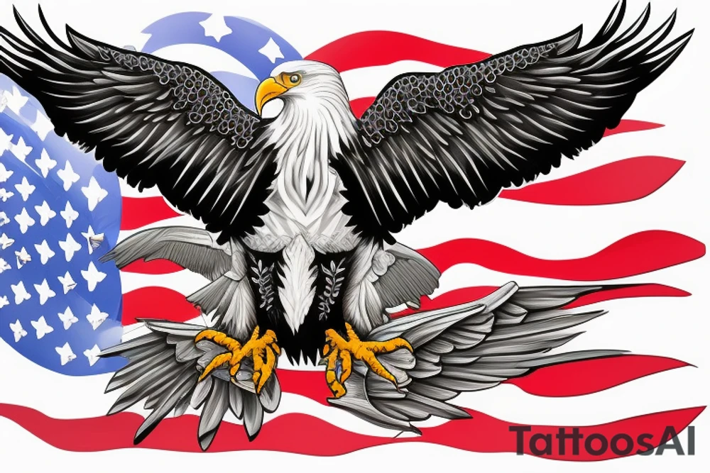 bald eagle wings with center crest depicting the US flag tattoo idea