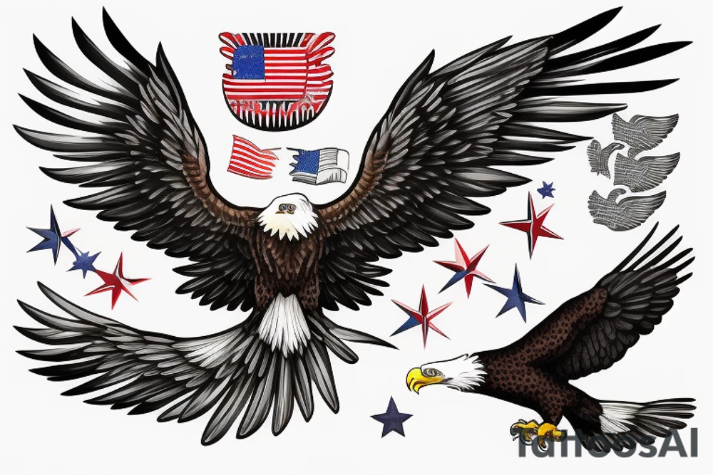 bald eagle wings with center crest depicting the US flag tattoo idea