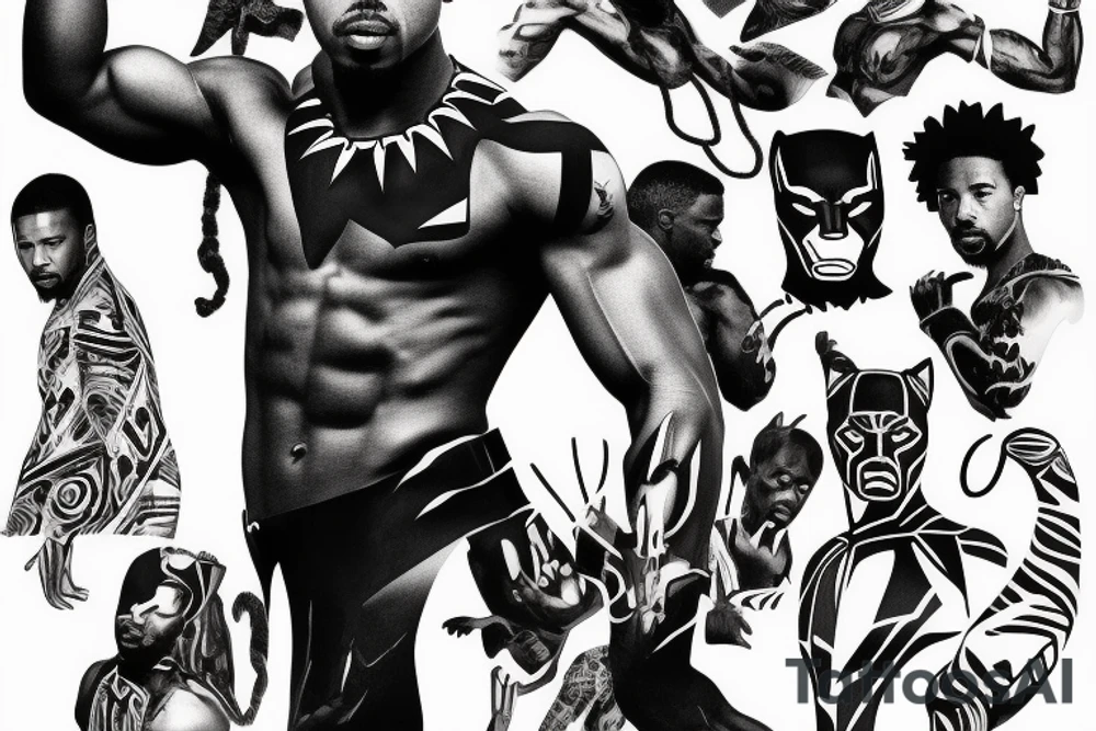 Michael B Jordan wearing a black panther costume tattoo idea