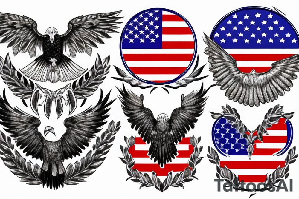 bald eagle wings with center crest depicting the US flag tattoo idea