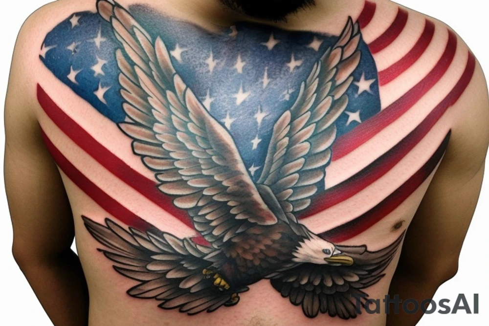 bald eagle wings with center crest depicting the US flag tattoo idea