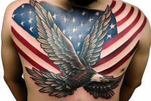bald eagle wings with center crest depicting the US flag tattoo idea