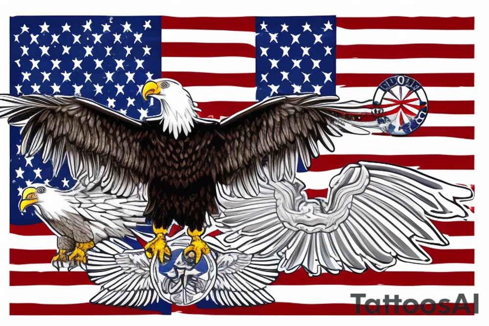 bald eagle wings with center crest the US flag tattoo idea