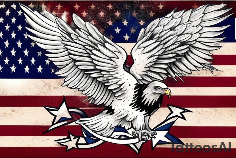 bald eagle wings with center crest the US flag tattoo idea