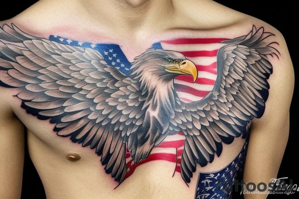 bald eagle wings with center crest the US flag tattoo idea